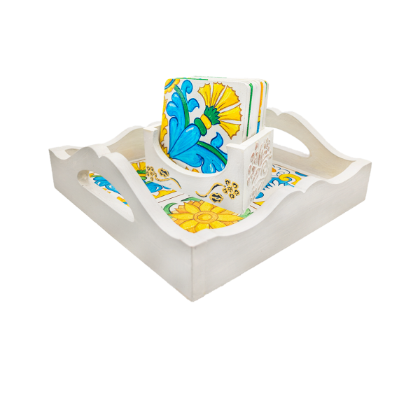 Duo plateau en bois et sous verre en bois avec rangement