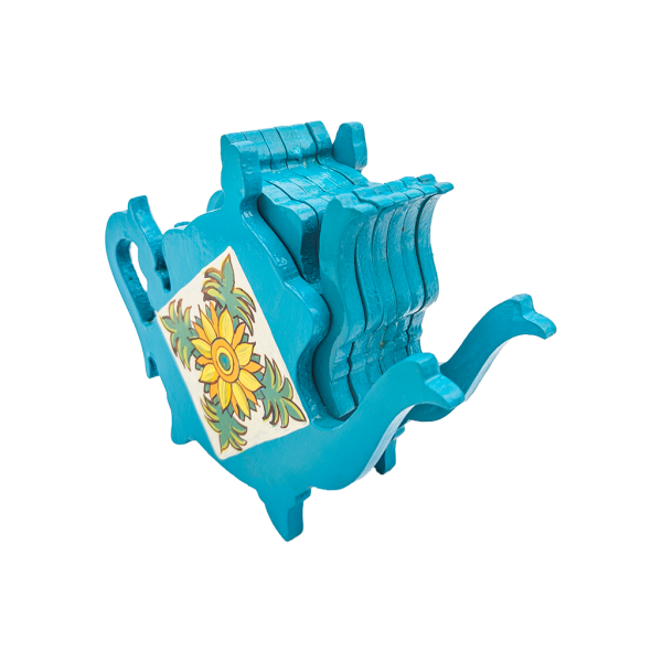 Sous-verre en forme de théière avec leur support de rangement