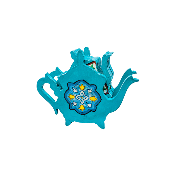 Sous-verre en forme de théière avec leur support de rangement